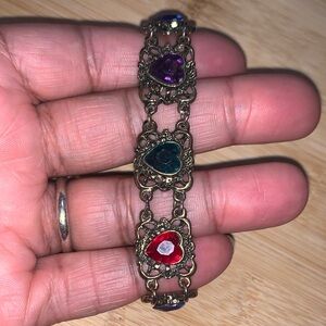Vintage Brass Heart Charm Bracelet